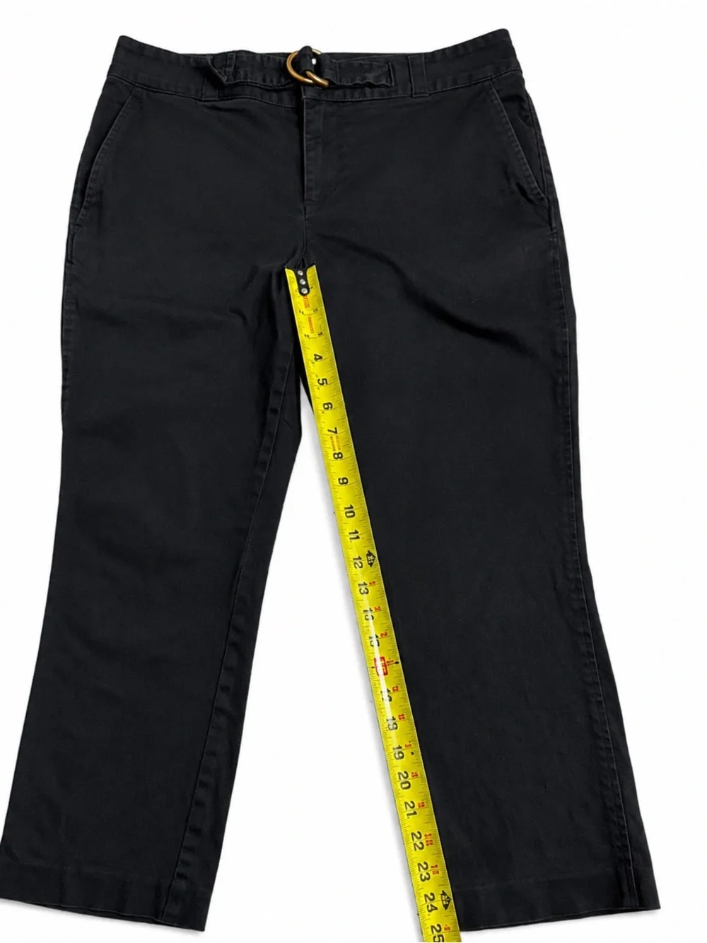 Lauren Ralph Lauren Black Cropped Pants Size 10 Belted Stretch Cotton Preppy